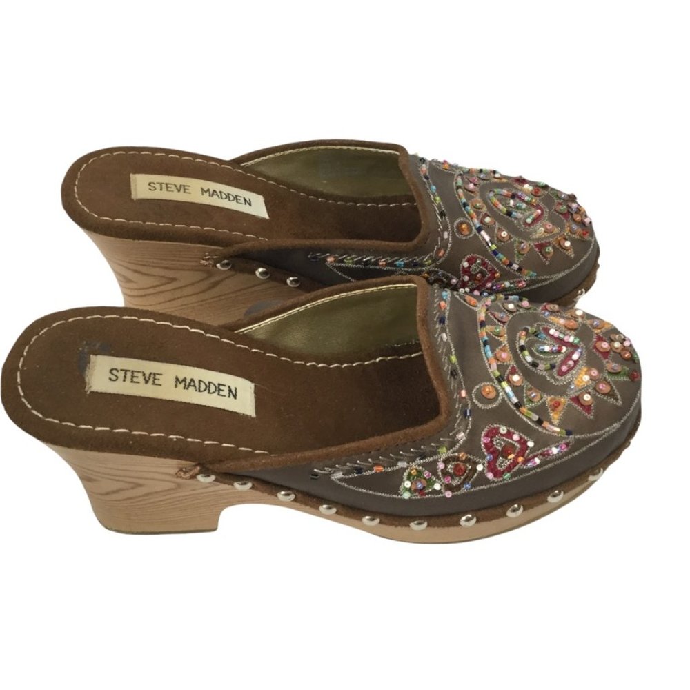Steve Madden Brown Firey Beaded Mules/Slides